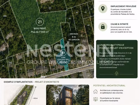 terrain constructible vauhallan 7 435 m² - 324 m² à bâtir + bois privé 7 000 m² - environn