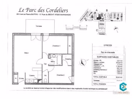 appartement 3 pièces 56 m²