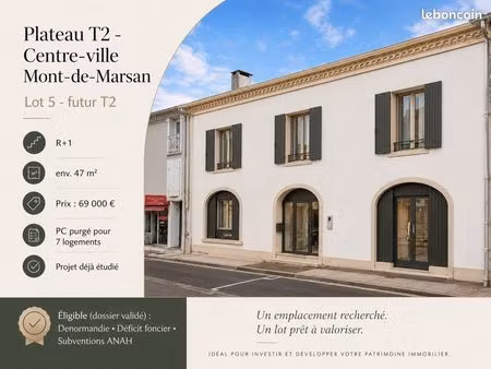 mont-de-marsan centre – plateau / futur t2 d’env. 47 m² – 69 000
