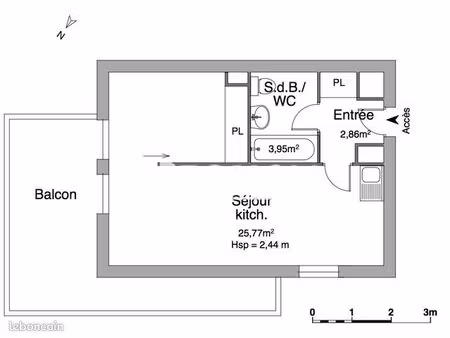 studio 2 pièces 32 m²