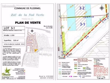 terrain 526 m² ploermel