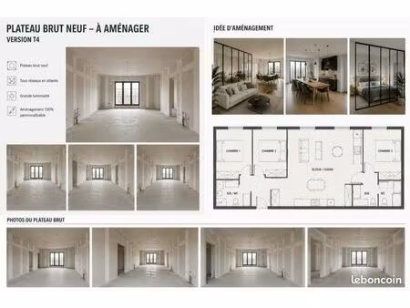 t4 plateau brut neuf – projet clé en main possible avec devis travaux