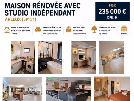 maison plein pied 4 chambres avec studio indépendant