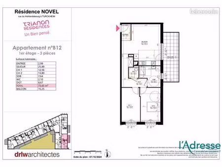 appartement 3 pièces 74 m²
