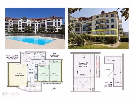 appartement t3 - 75 m² - balcon - box fermé (ve-vh) - cave