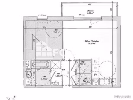 appartement 2 pièces 44 m²