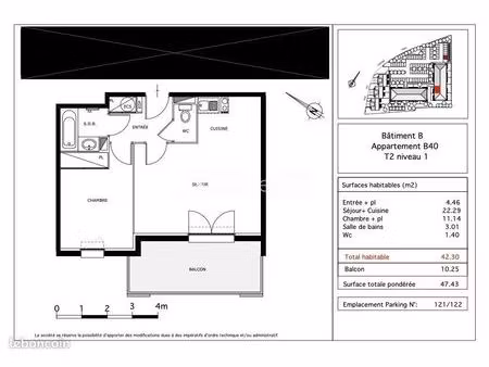 appartement 2 pièces 42 m²