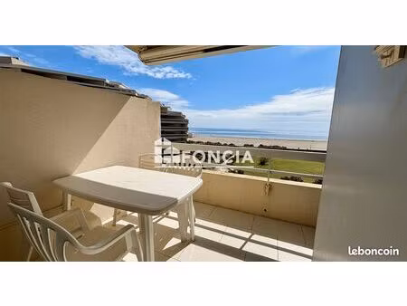 canet sud – studio cabine vue mer – 3ᵉ étage – terrasse – parking privatif – résidence ave