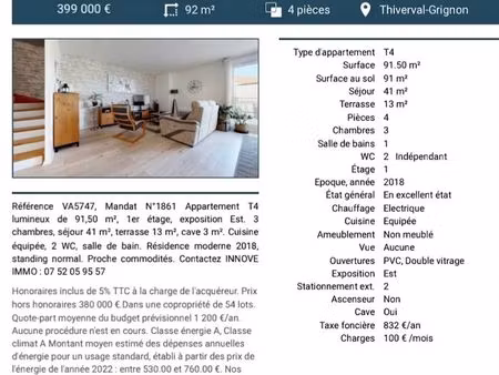 a vendre duplex 92m2 t4 avec terrasse de 13 m2