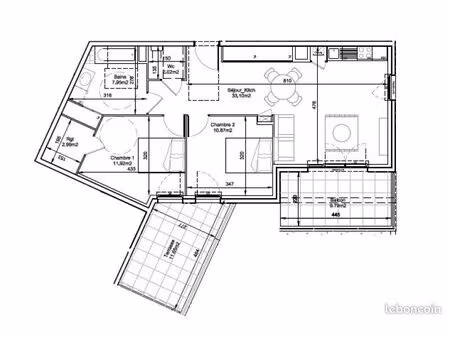 appartement 3 pièces 68 m²