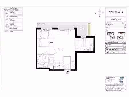vaucresson - t2 à louer (47 5 m²) - résidence jardin des sens