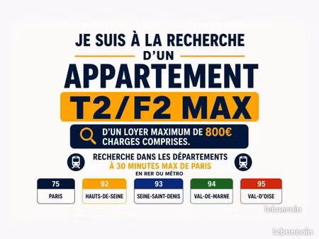 je recherche un appartement t2/f2 max 850  en île de france