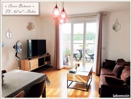 t3 meublé 62 m² – vauréal cœur de ville / croix-lieu – balcon + parking sécurisé