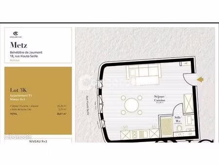 studio 1 pièce 28 m²