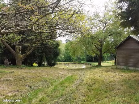 terrain de loisir avec étang et chalet