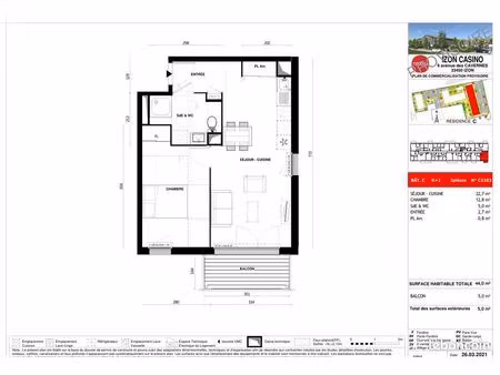 appartement 2 pièces 44 m²