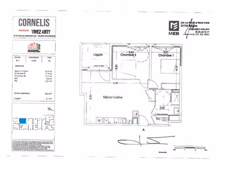 location appartement 3 pièces 63 m² à villenave-d’ornon (33140)