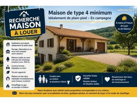 famille avec visale recherche maison isolée en campagne – t4 minimum – lyon / valence