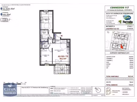 appartement à louer 3 pièces 56.3 m² - metz (57) - 775€