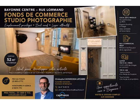 local professionnel à vendre bayonne 2 pièce(s) 53m2 31 000€