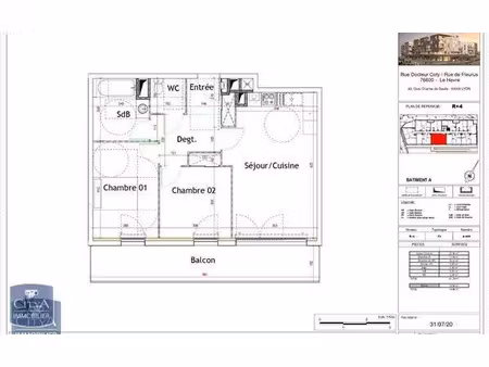 appartement à louer 3 pièces 61.34 m² - le havre (76) - 701€