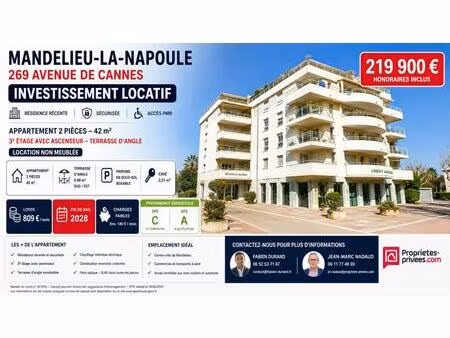achat appartement 2 pièces 42m² mandelieu la napoule 06210