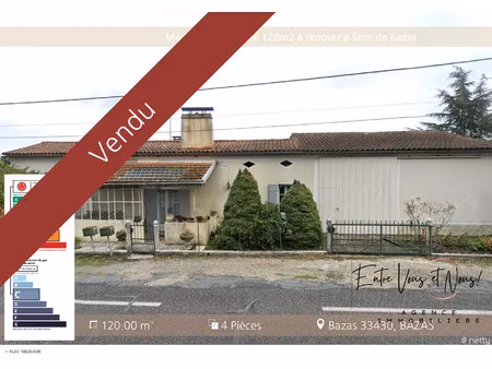 maison en pierre de 120m2 à rénover à 5mn de bazas