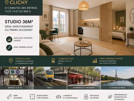 vente appartement 1 pièce 35 m² clichy (92110)