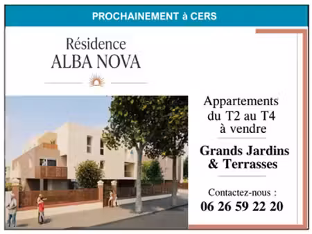 vente appartement cers 34420 - - surface privée