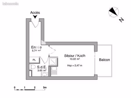 studio 1 pièce 22 m²
