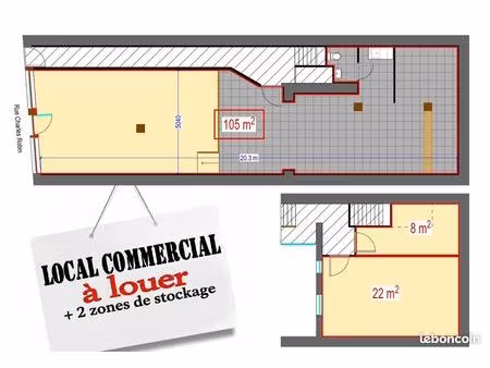 local commercial 105 m² avec vitrine + 30² m de stockage – bourg-en-bresse centre