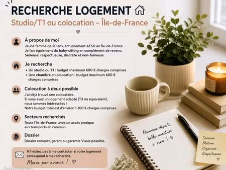 recherche studio/t1 ou colocation – dossier complet