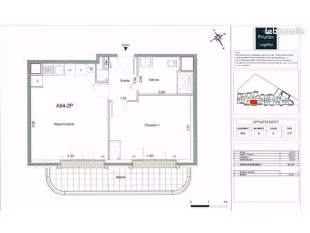 appartement 2 pièces 46 m²