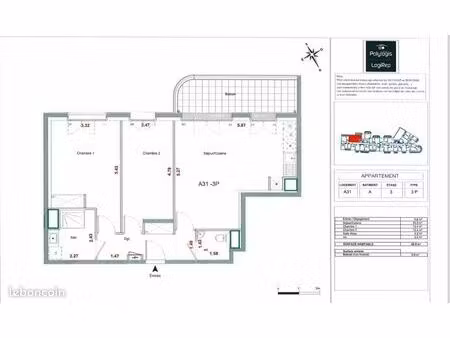 appartement 3 pièces 66 m²