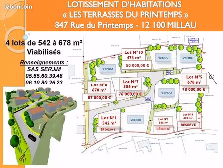 5 terrains constructibles viabilisés à millau  rue du printemps