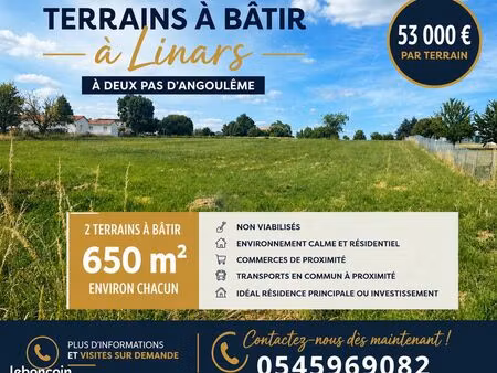 terrains à bâtir de 650 m² à linars  aux portes d’angoulême
