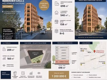 terrain 209 m² avec pc 698 2 m² purgé immeuble r+5