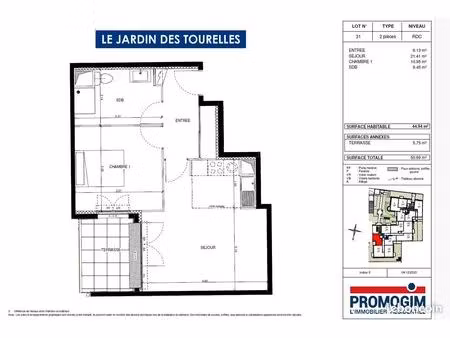 appartement 2 pièces 45 m²