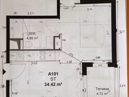 grand studio 35m loggia neuf