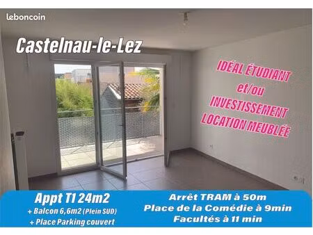 a vendre montpellier /castelnau le lez: appt t1 24m2 + balcon plein sud 6 6m2 + place park