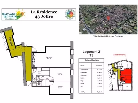 appartement f3 à louer - 71 10 m² - location à l’année – st génis des fontaines (village)