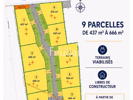 9 terrains à bâtir viabilisés de 437m2 à 650m2 à 2 km de l