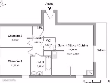 appartement 3 pièces 63 m²