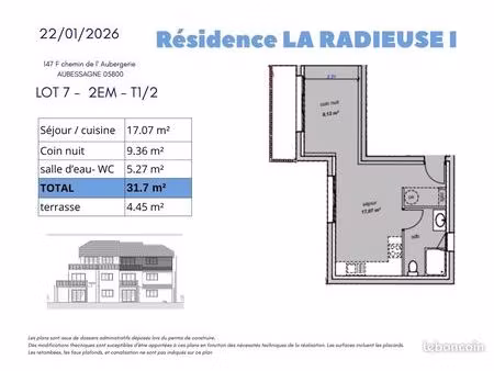 entre devoluy et ecrins  t2 de 31 m² avec sa terrasse