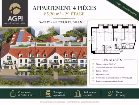 vente appartement 4 pièces 85.2 m² à saclay (91400)  439 000 €