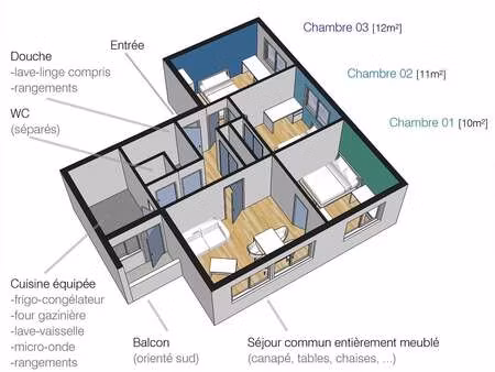 location appartement 4 pièces à rennes (35000) : à louer 4 pièces / 65m² rennes