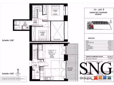 appartement 3 pièces 67 m²