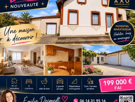 vente maison bersee  91m² 4 pièces 189 000€ avec garage