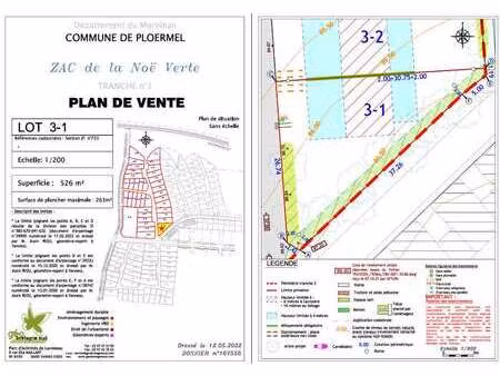 vente terrain à ploërmel (56800) : à vendre / 526m² ploërmel