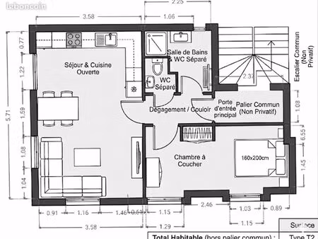 appartement t2 à rénover – 35 m² – saint-romain-de-popey
